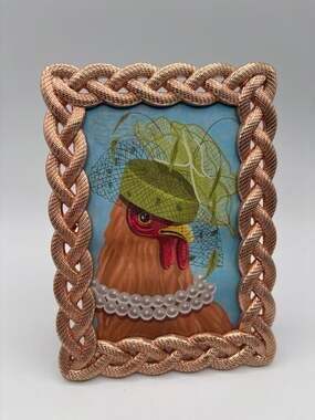 Azzure Home Rose Gold Braided Frame with Whimsical Hen Art